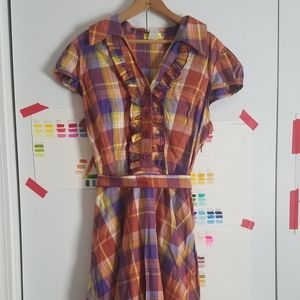 Modcloth Plaid belted swing dress